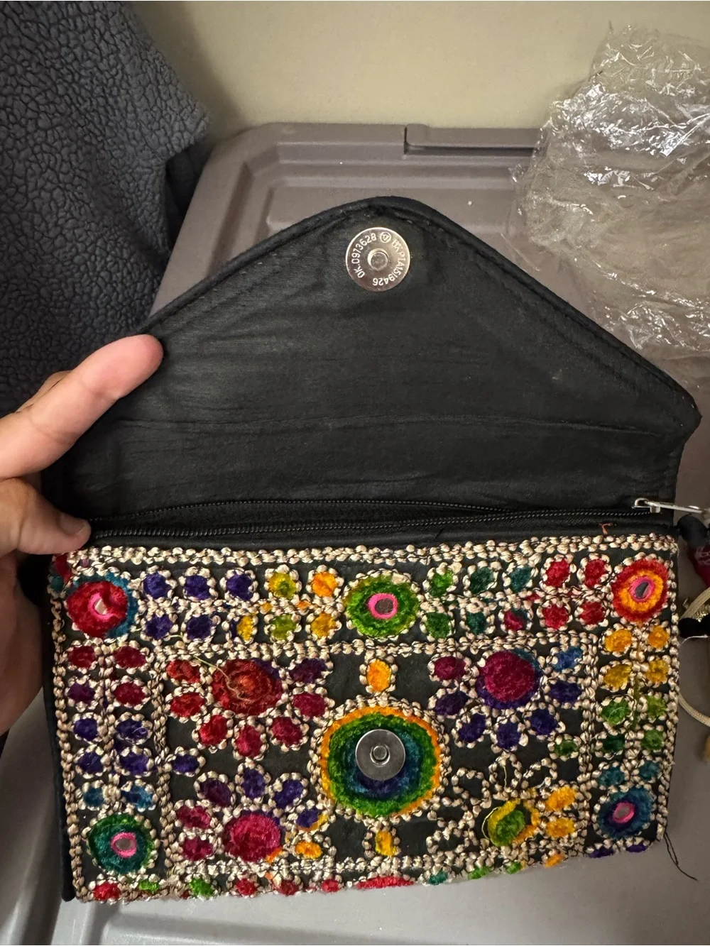 Ethnic Indian Wear Black Embroidered Elephant Crossbody with Multicolor Accents